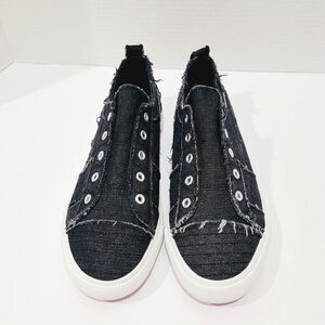 Corkys Babalu Sneakers Women's Size 12 Black Distressed Slip On Canvas Shoes EUC